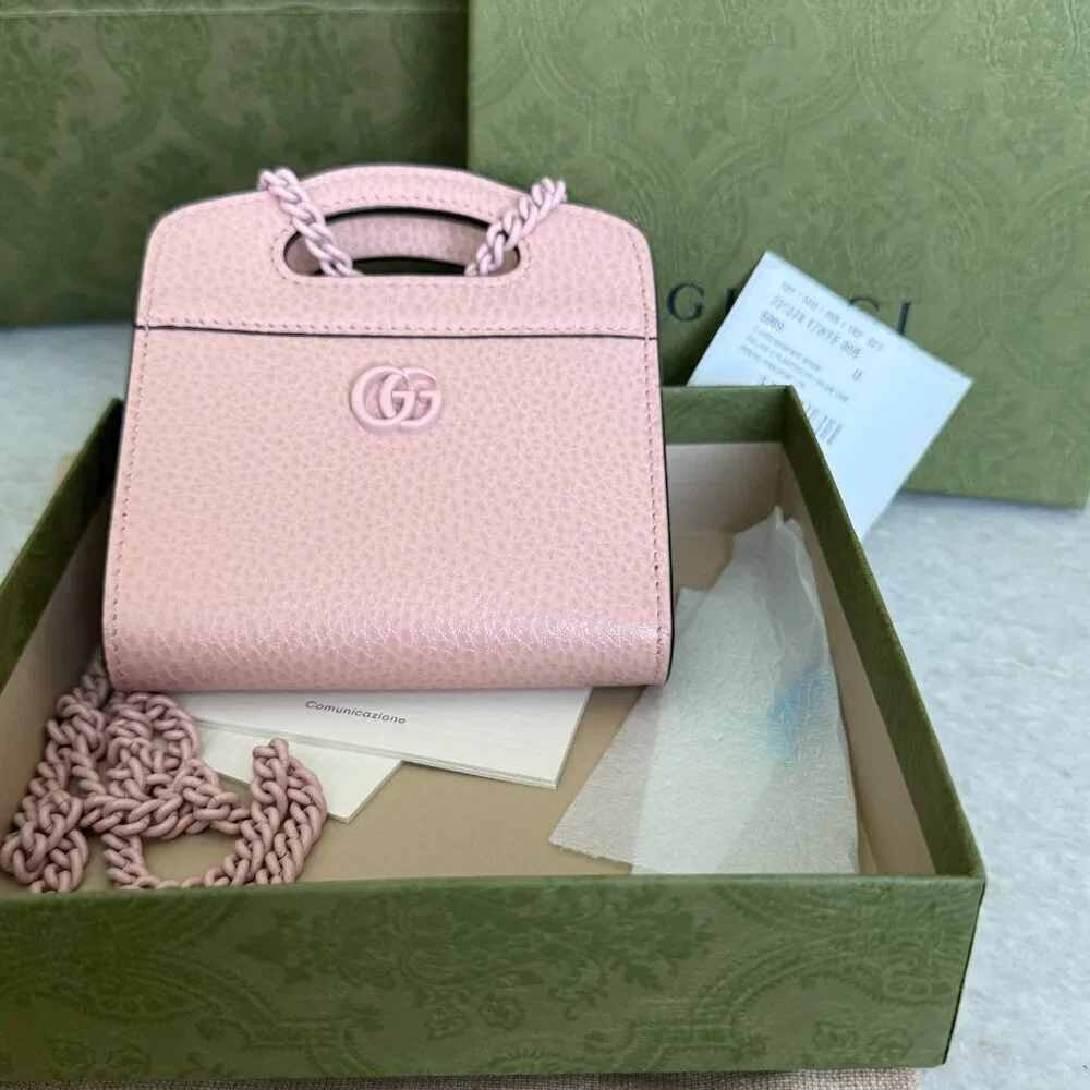 Gucci‎ 701074 Leather Double GG Perfect Pink Shoulder Chain Wallet Bag - Picture 5 of 15